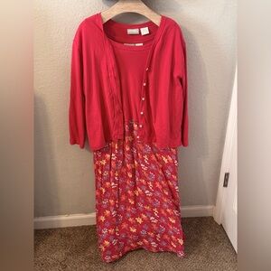 VINTAGE 220 Hickory pink floral dress with cardigan size 2XL_H